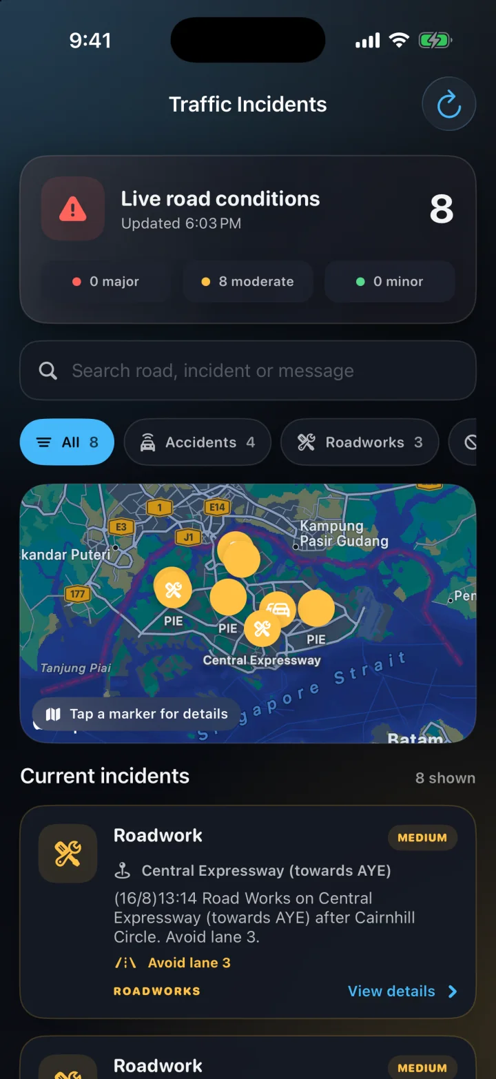 Lanes traffic incident list