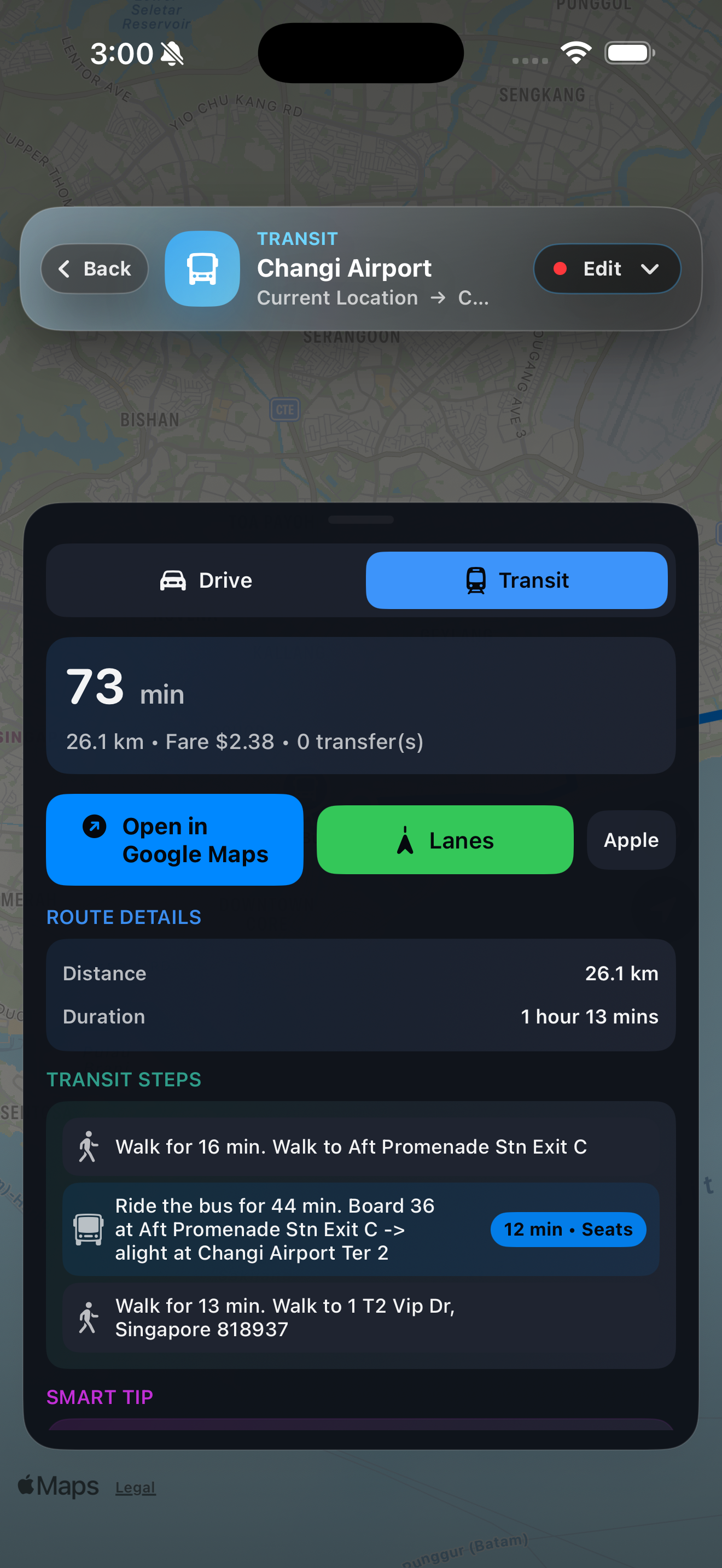 Lanes public transport route view