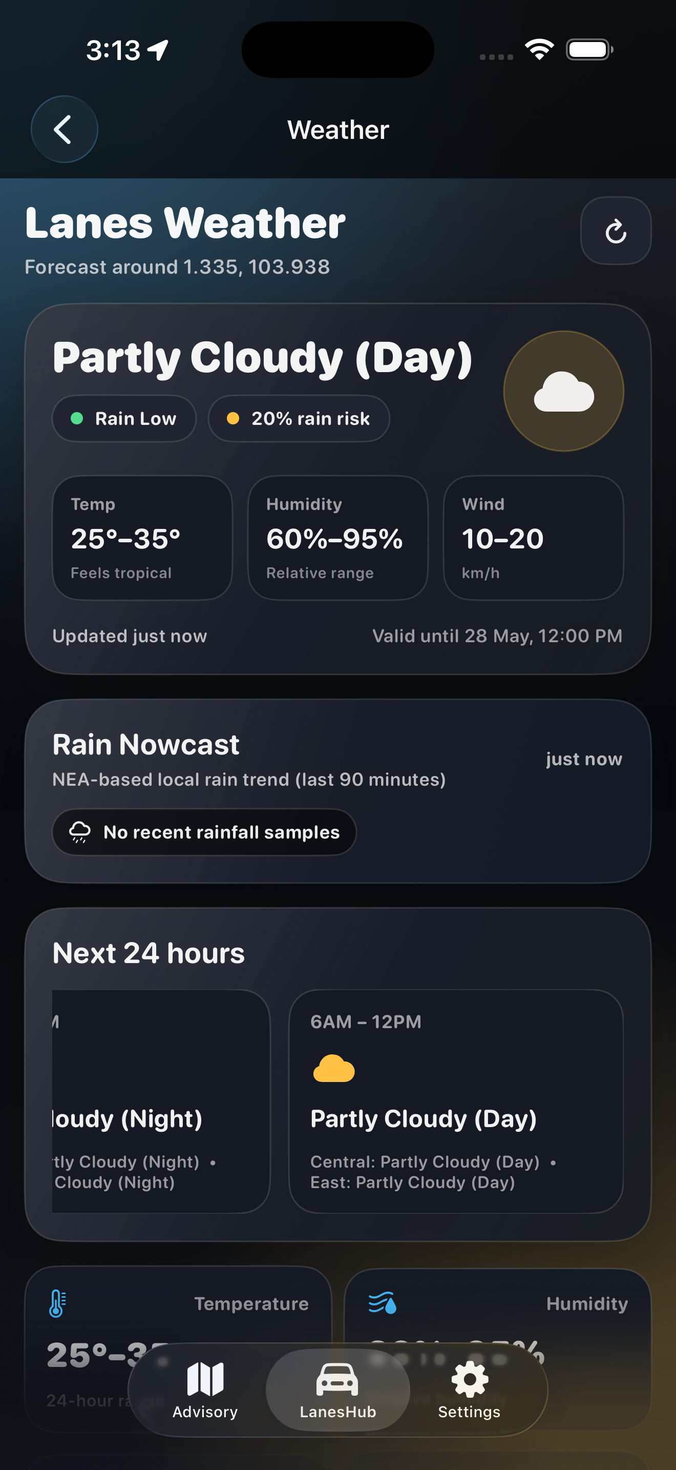 Lanes weather screen